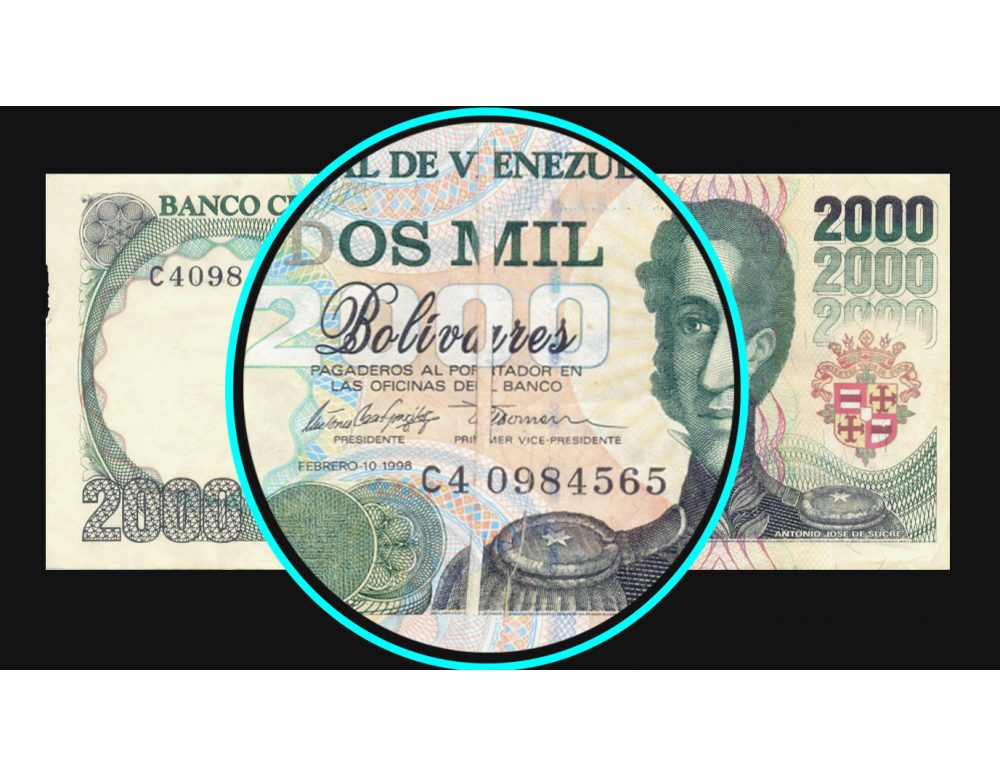 Error Billete 2000 Bolivares Febrero 1998 C8 Falla de Pliego de Papel Serial C40984565 - Numisfila