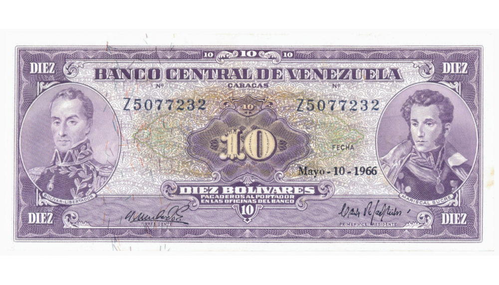 Billete 10 Bolívares 1966 Z7 Serial Z5077232 - Numisfila