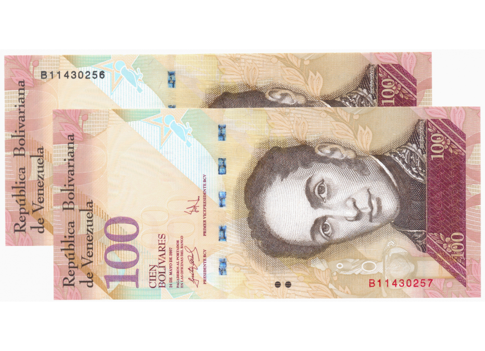 Pareja Billetes 100 Bolívares 2007 B8 Error Uno Sin Un Serial  - Numisfila