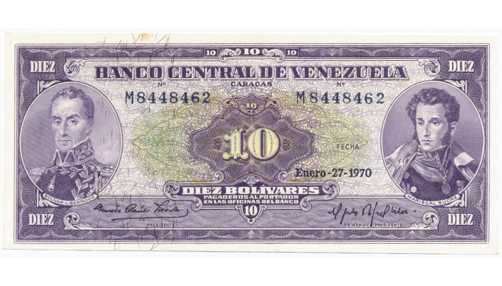 Billete 10 Bolívares 1970 M7 Serial M8448462 - Numisfila