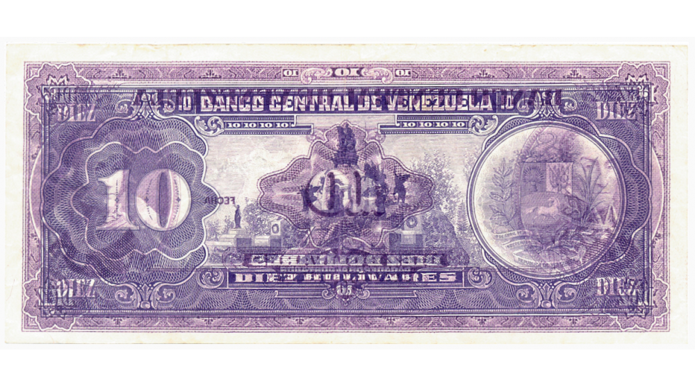 Error Reimpresión Reverso con Anverso Billete 10 Bolívares 1990 K8 Serial K64577458 - Numisfila