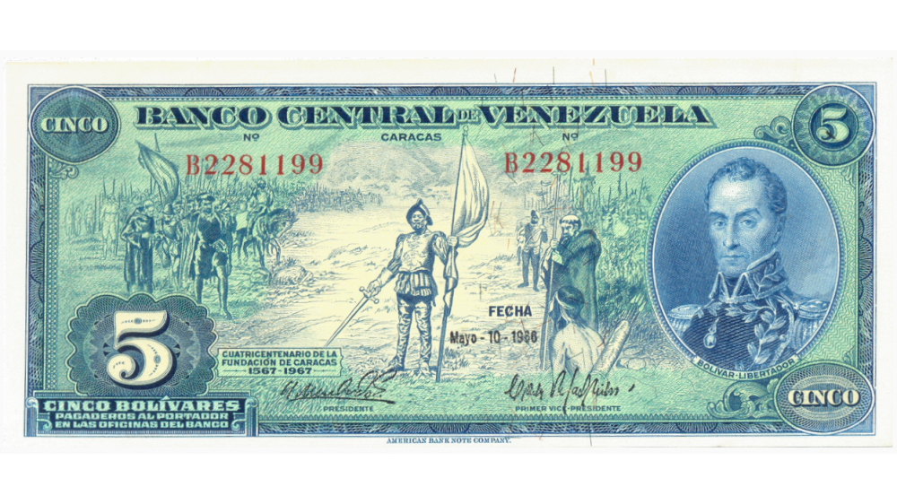 Billete 5 Bolívares 1966 B7 Serial B2281199 Dieguito - Numisfila