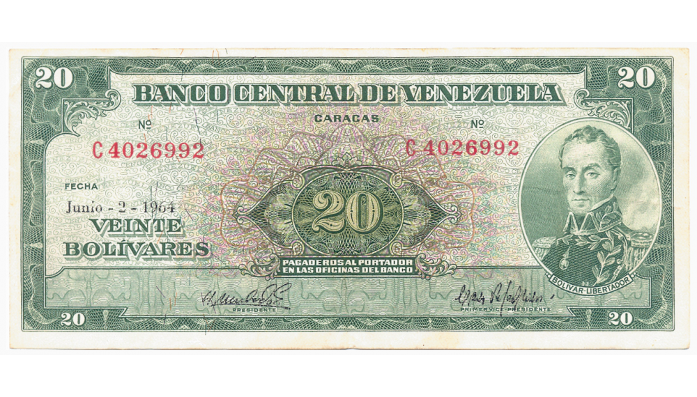 Billete 20 Bolívares 1964 C7 Serial C4026992 - Numisfila