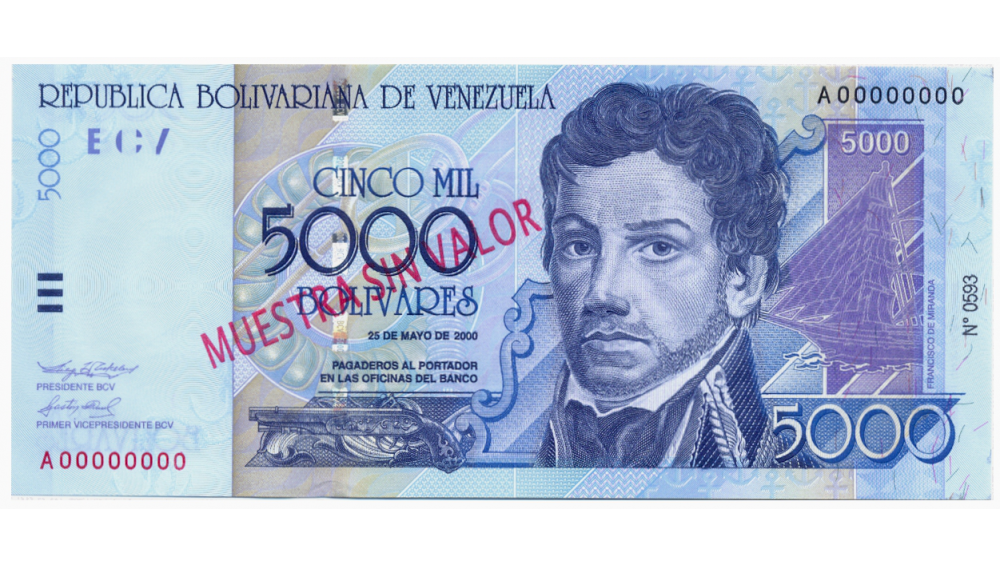 Billete Muestra Sin Valor 5000 Bolívares 2000 #0593 - Numisfila