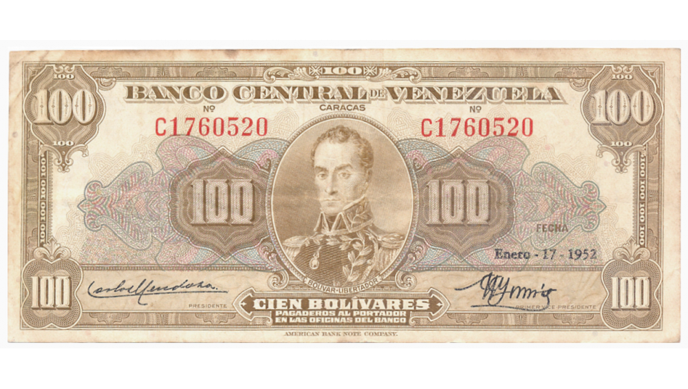 Billete 100 Bolívares Enero 1952 Serial C17160520 - Numisfila