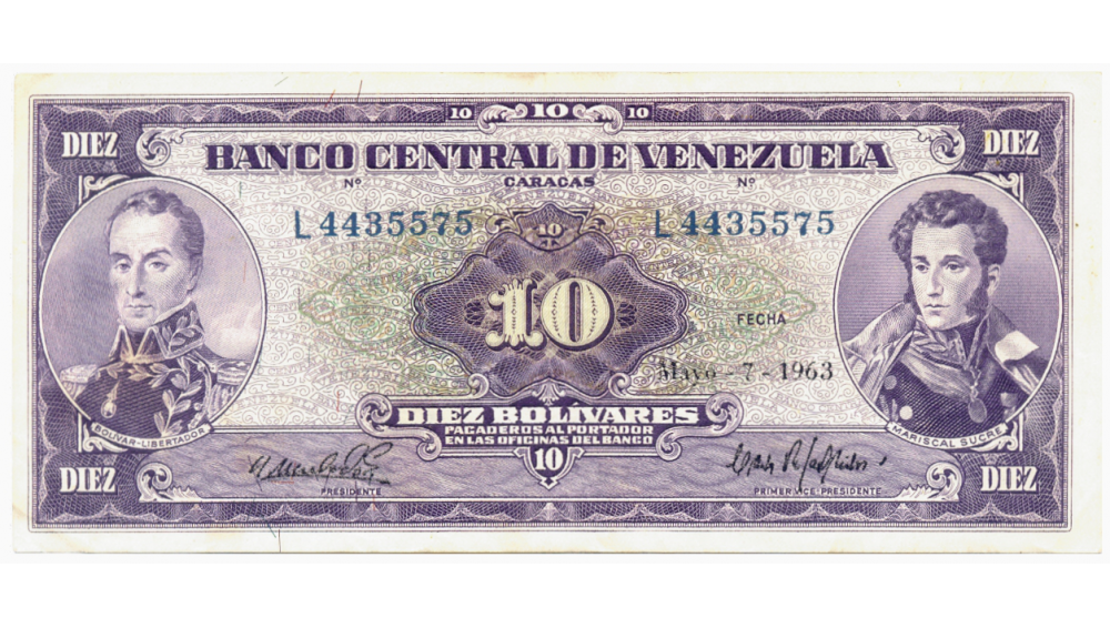 Billete 10 Bolívares 1963 L7 Serial L4435575 - Numisfila
