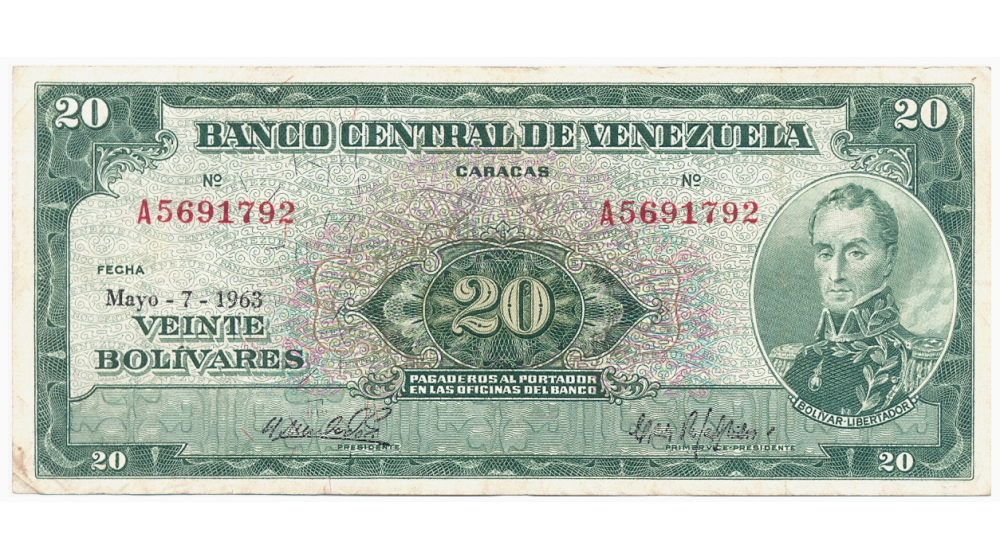 Billete 20 Bolívares 1963 A7 Serial A5691792 - Numisfila