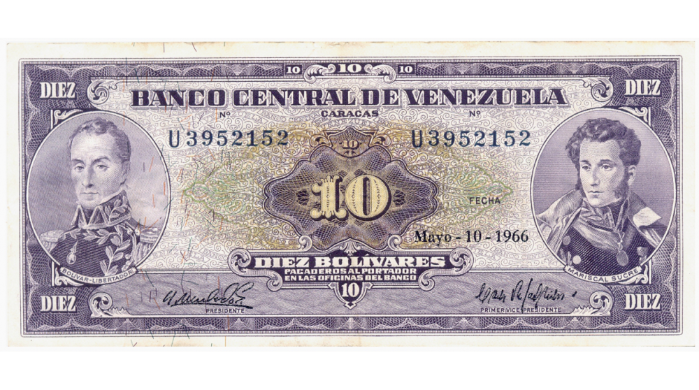 Billete 10 Bolívares 1966 U7 Serial U3952152 - Numisfila