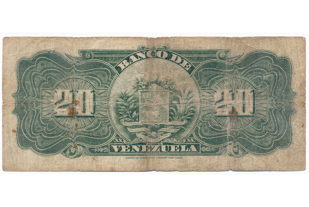 Banca Privada Billete Bco Venezuela 20 Bolívares 18 Julio 1930 Serial 662057  - Numisfila