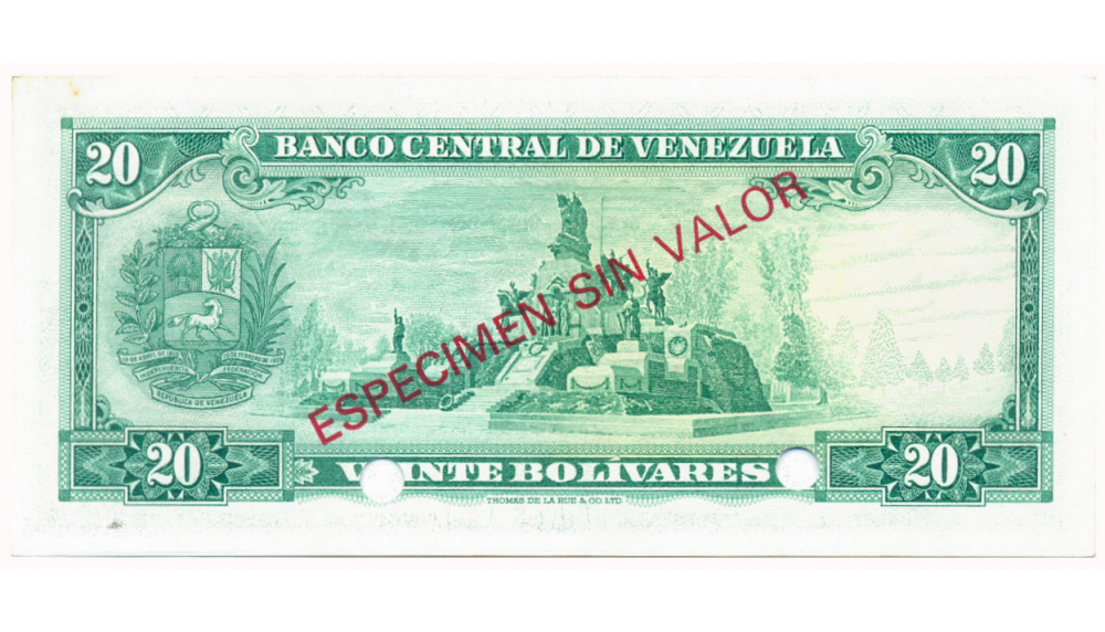 Billete Espécimen Sin Valor 20 Bolívares Enero 27 1970  - Numisfila