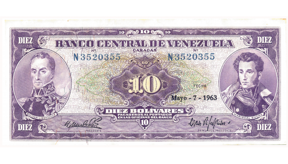 Bello Billete 10 Bolívares 1963 N7 Serial N3520355 - Numisfila