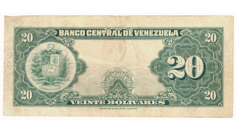 Billete 20 Bolívares 1959 Serial U1755508 U7 Última serie del Tipo C  - Numisfila