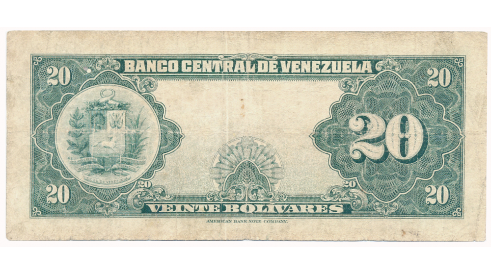 Billete 20 Bolívares Agosto 1952 H6 Serial H574076  - Numisfila