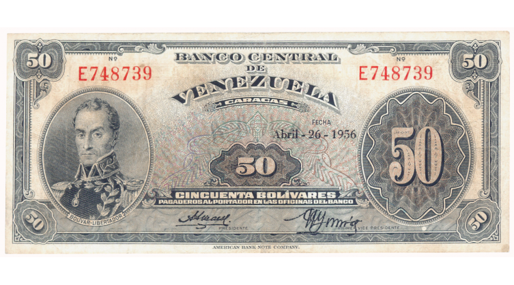 Billete 50 Bolívares Abril 1956 E6 Serial E748739 - Numisfila