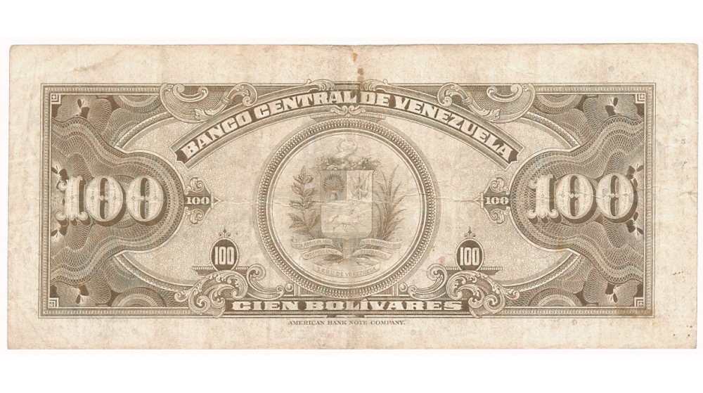 Billete 100 Bolívares Octubre 1948 B6 Serial B955839  - Numisfila