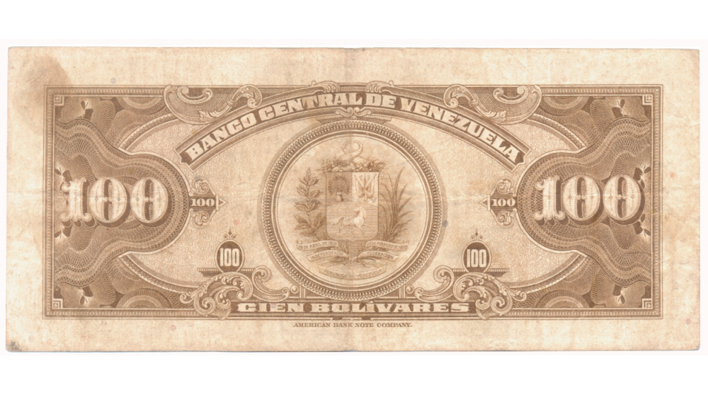 Billete 100 Bolívares Agosto 1957 H7 Serial H1565900  - Numisfila
