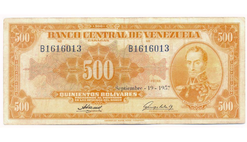 Billete Canario 500 Bolívares Septiembre 1957 Serial B1616013 - Numisfila