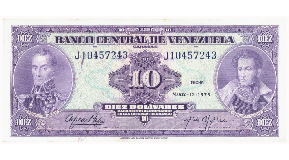 Billete 10 Bolívares 1973 J8 Serial J10457243 - Numisfila