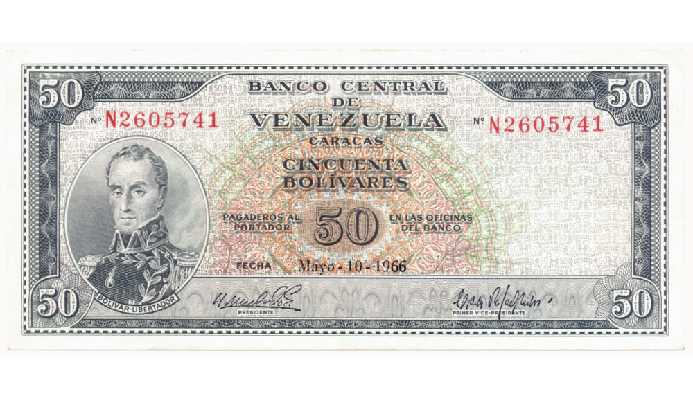 Billete 50 Bolívares 1966 N7 Serial N2605741 - Numisfila