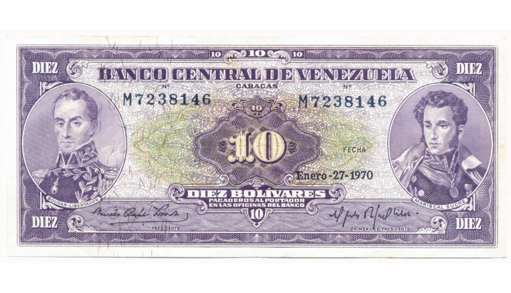 Billete 10 Bolívares 1970 M7 Serial M7238146 - Numisfila