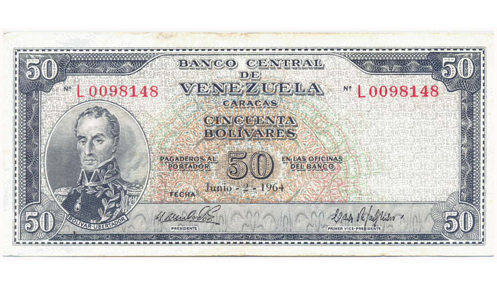 Billete 50 Bolívares 1964 L7 Serial L0098148 - Numisfila