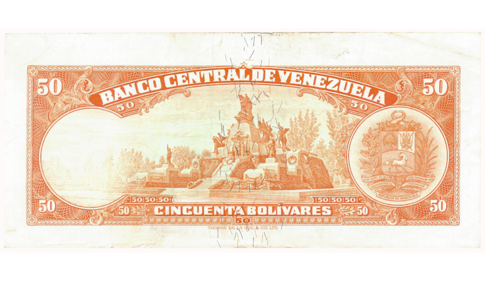 Billete 50 Bolívares 1964 L7 Serial L0098148  - Numisfila