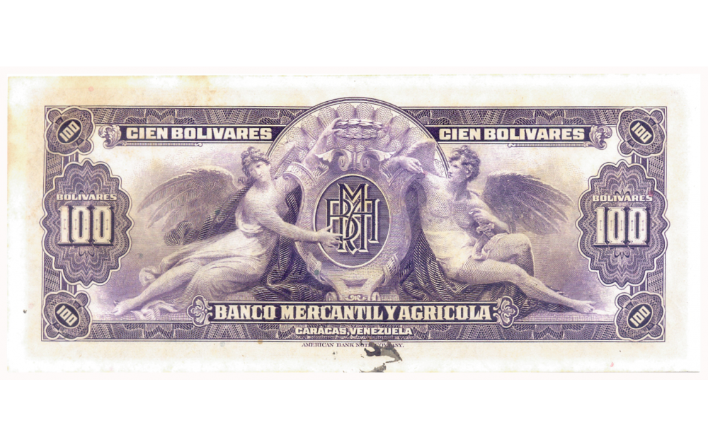 Billete Banca Privada 100 Bolívares Banco Mercantil y Agrícola Remainder con Firmas  - Numisfila