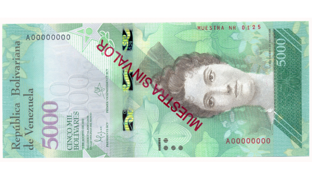 Billete Muestra Sin Valor 5000 Bolívares 2016 #0125 - Numisfila
