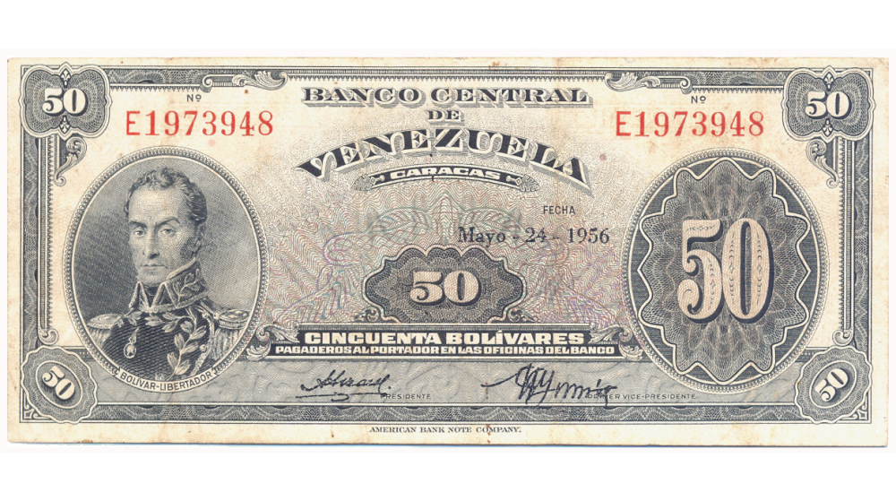 Billete 50 Bolívares Mayo 1956 E7 Serial E1973948 - Numisfila
