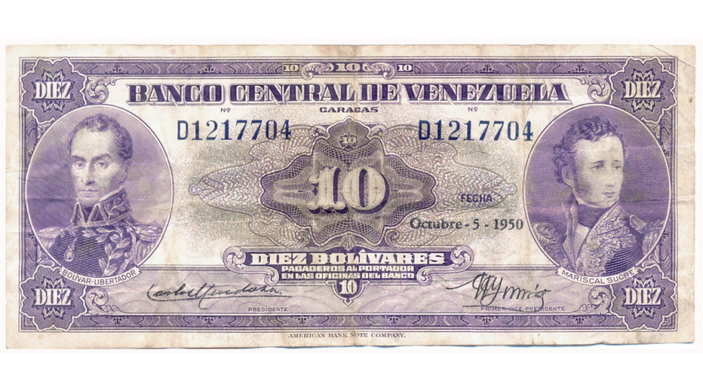 Billete 10 Bolívares Octubre 1950 D7 Serial D1217704 - Numisfila
