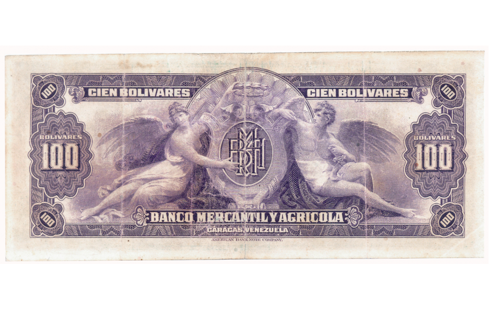 Billete Banca Privada 100 Bolívares Banco Mercantil y Agrícola Remainder con Firmas Serial 093014  - Numisfila