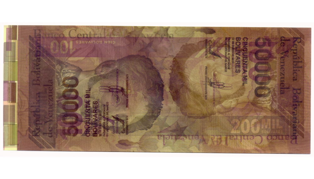 Prueba Calibración Doble Reimpresión en Anverso y en Reverso Billete 50.000 Bolívares 2019 - Numisfila