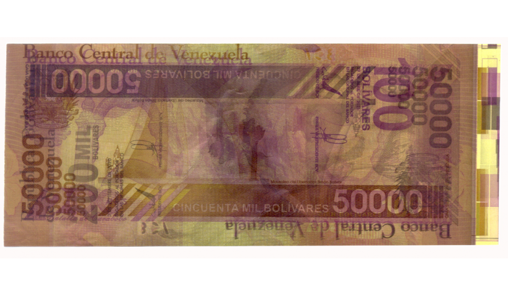 Prueba Calibración Doble Reimpresión en Anverso y en Reverso Billete 50.000 Bolívares 2019  - Numisfila