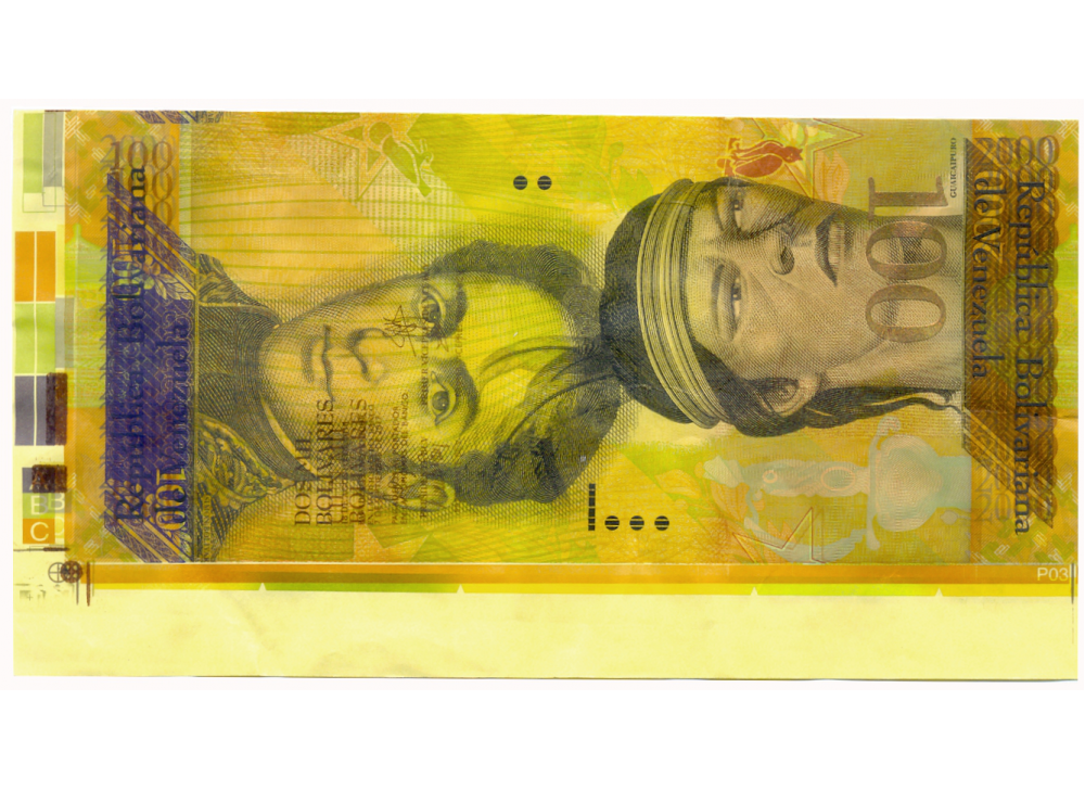 Prueba Billete 100 Boívares 2017 sobre 2000 Bolívares 2016 Anverso y Reverso  - Numisfila
