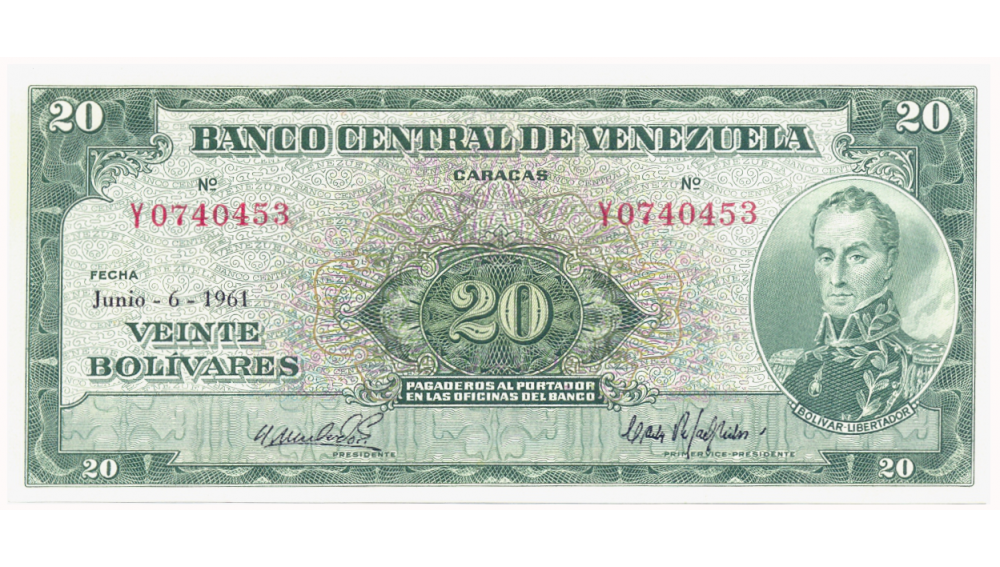 Billete 20 Bolivares 1961 Y7 Serial Y0740453 - Numisfila