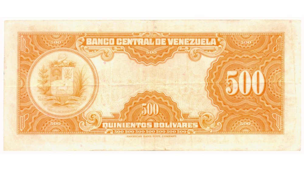 Billete 500 Bolívares 1953 B6 Serial B974947 Canario  - Numisfila