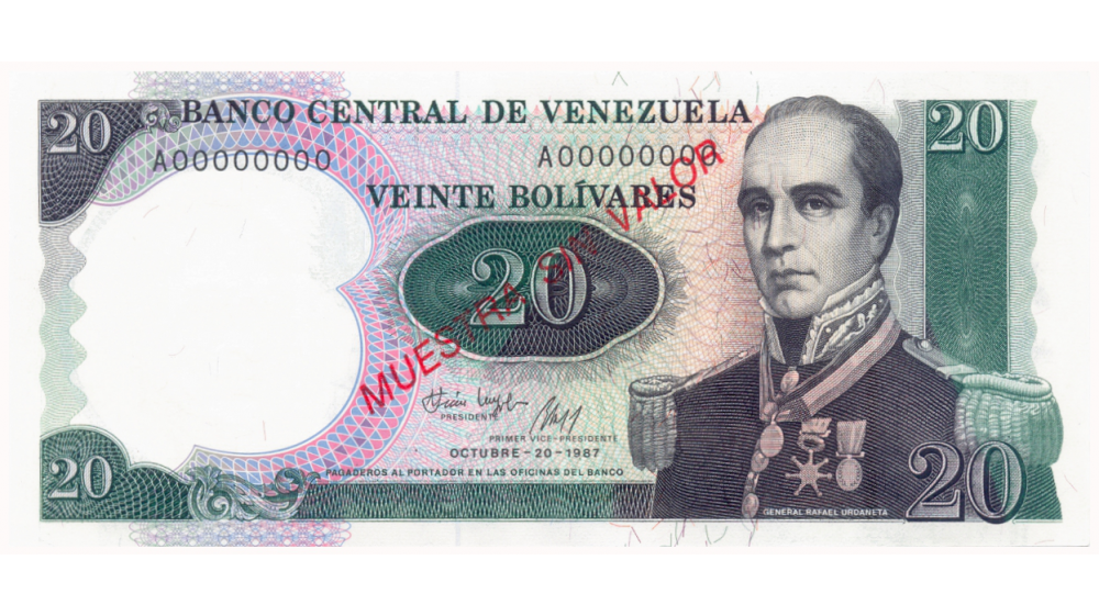 Billete Muestra Sin Valor 20 Bolívares Oct 1987 Urdaneta - Numisfila