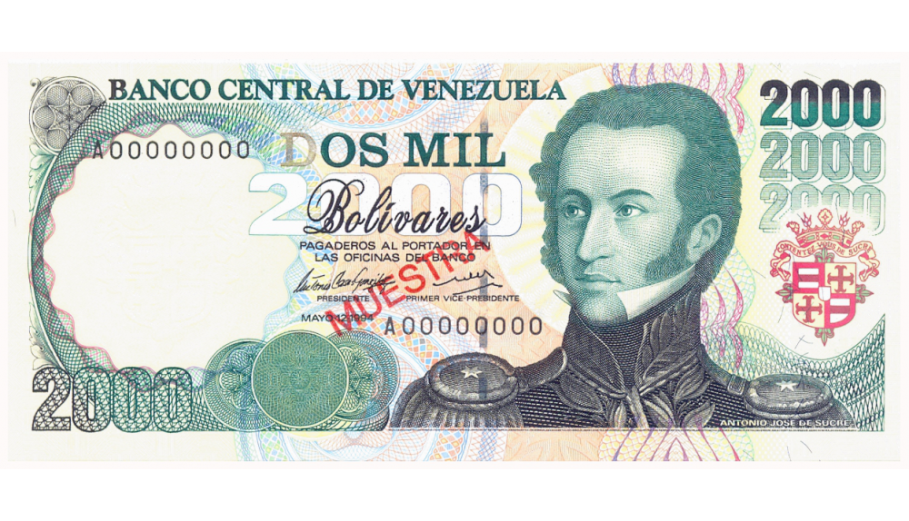 Muestra Billete 2000 Bolívares Mayo 12 1994 - Numisfila