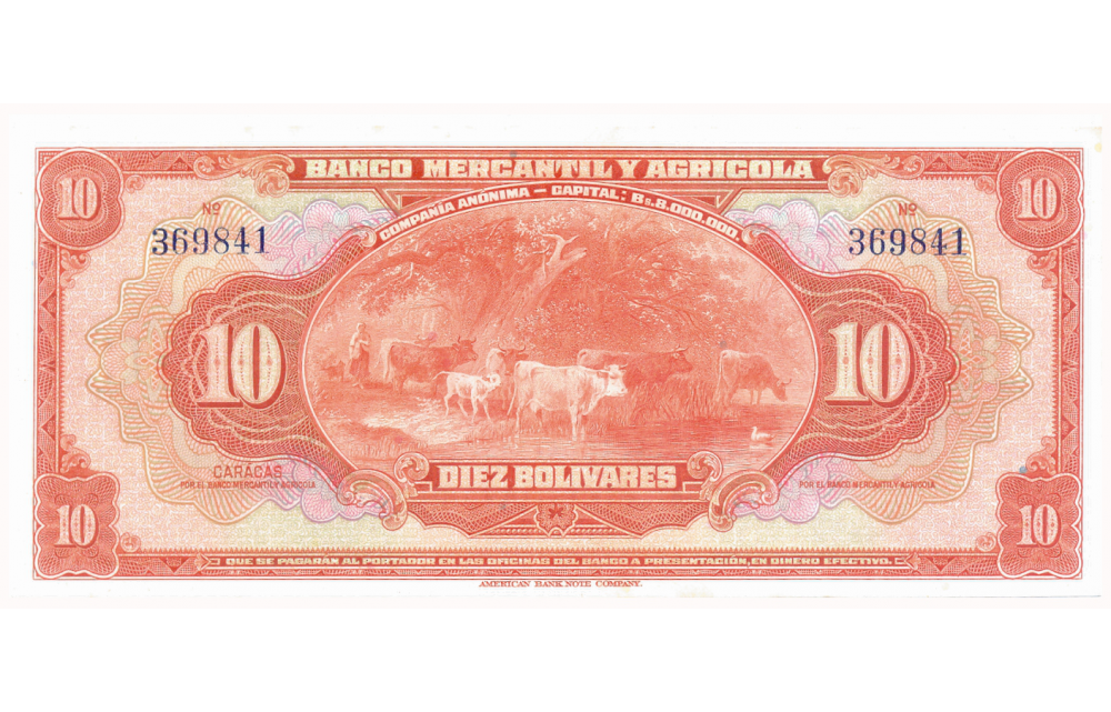 Banca Privada Billete 10 Bolívares Banco Mercantil y Agrícola Remainder Serial N° 369841 - Numisfila