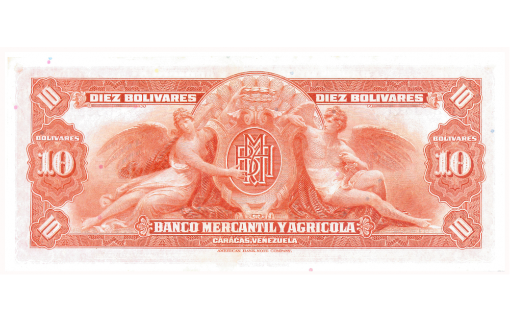 Banca Privada Billete 10 Bolívares Banco Mercantil y Agrícola Remainder Serial N° 369841  - Numisfila