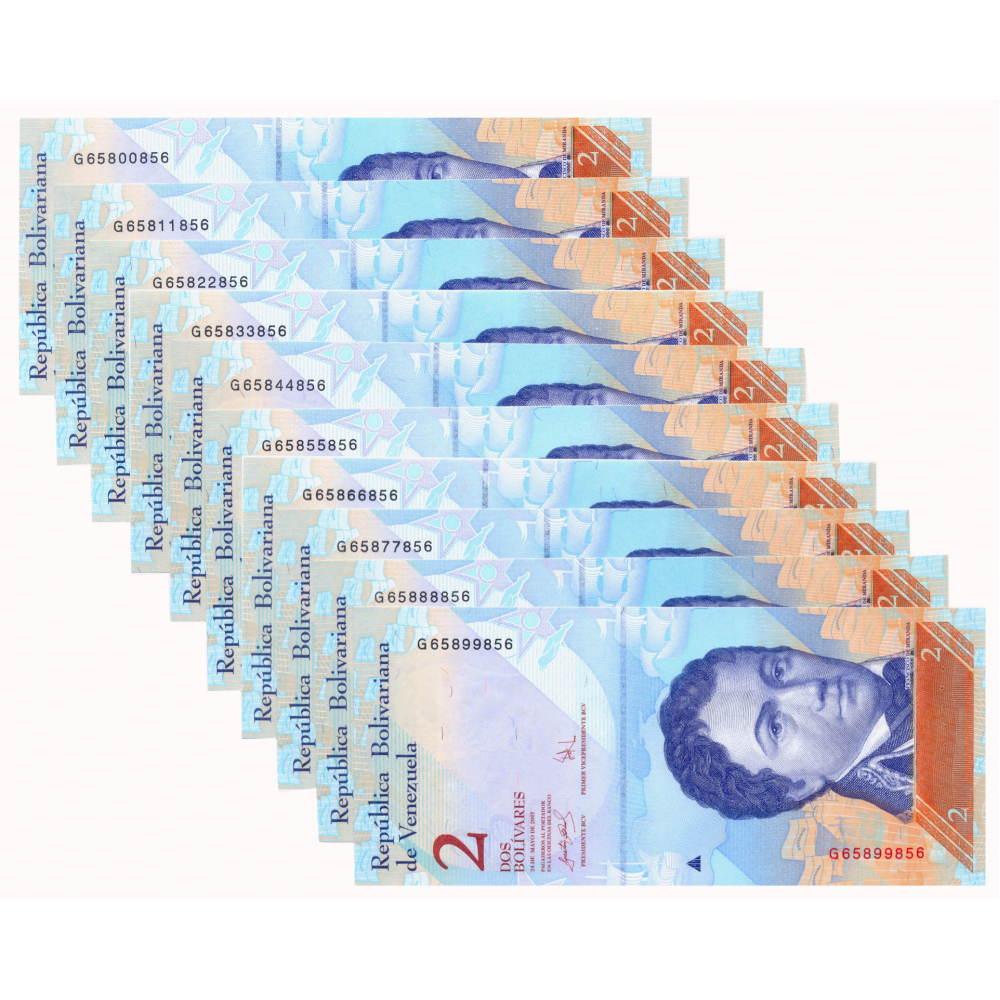 10 Billetes 2 Bolívares 2007 G8 Capicúas G65800856 al G65899856 - Numisfila