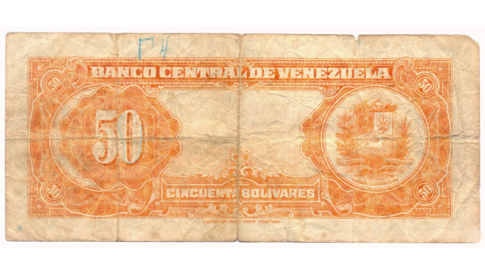 Escaso Billete 50 Bolívares Febrero 1945 A6 Serial A986713  - Numisfila
