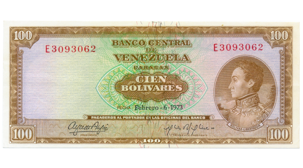 Excelente Billete 100 Bolívares 1973 E7 Serial E3093062 - Numisfila