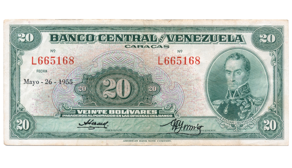 Billete 20 Bolívares 1955 L6 Serial L665168 - Numisfila