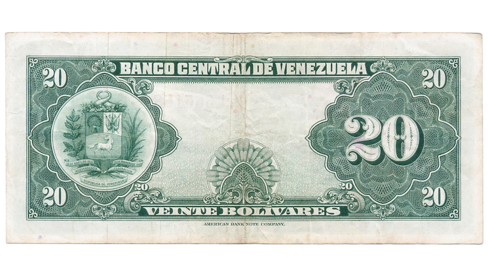 Billete 20 Bolívares 1955 L6 Serial L665168  - Numisfila