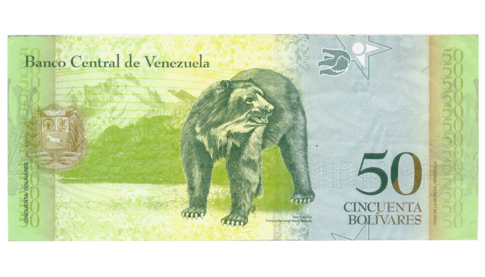 Billete Error Repinte de la Etapa Litográfica del Reverso en Anverso -  50 Bolívares 2009 H8  - Numisfila