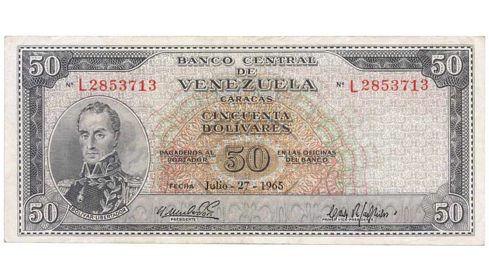 Billete 50 Bolivares 1965 Difícil L7 Serial L2853713  - Numisfila