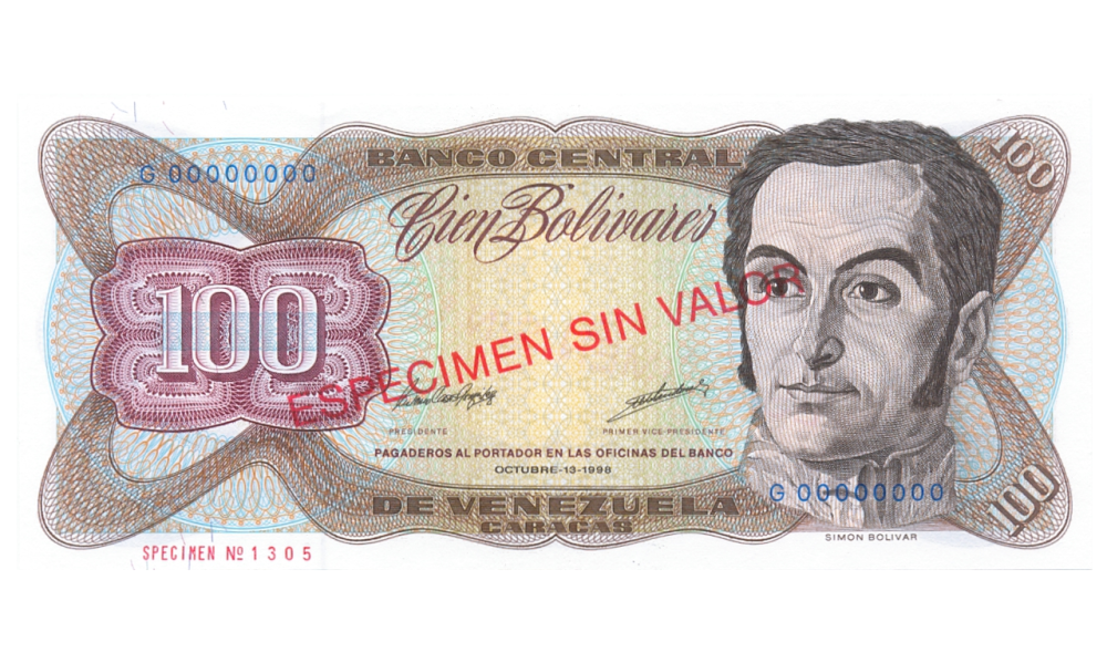 Especimen Sin Valor Billete 100 Bolívares Octubre 1998 Nro. 1305 - Numisfila