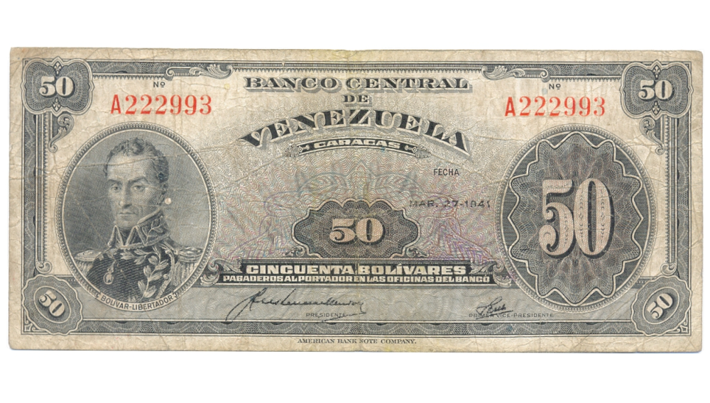 Raro Billete 50 Bolívares Marzo 27 1941 Serial A222993 - Numisfila