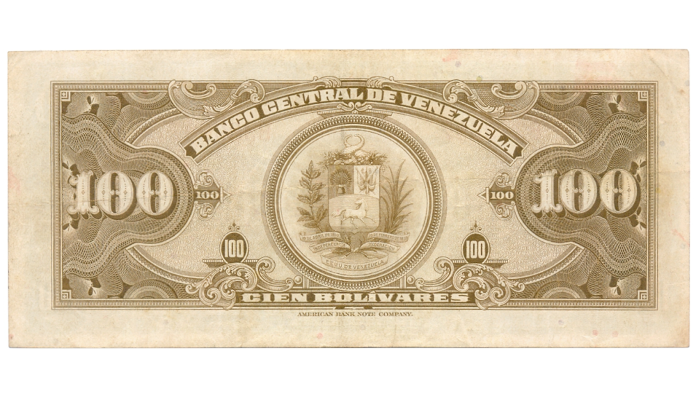 Billete 100 Bolívares Octubre 1948 B6 Serial B389697  - Numisfila